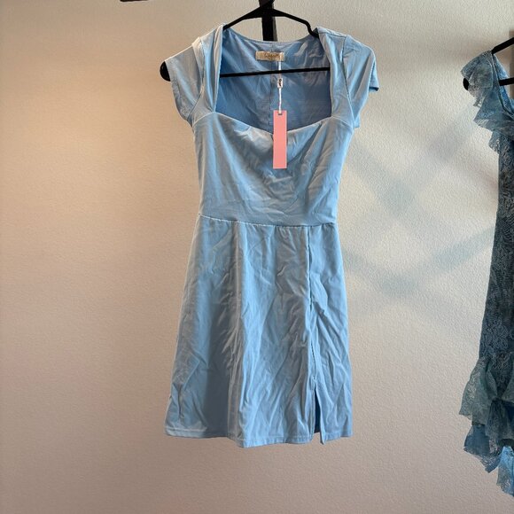 QINSEN Womens Square Neck Tennis Dress Short Sleeve Built in Shorts - Picture 4 of 7